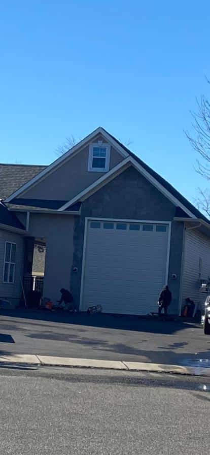Garage exterior before stone veneer installation